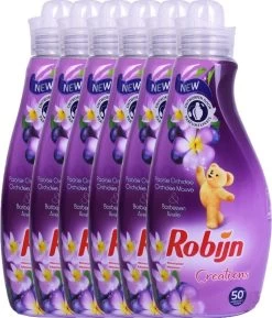 Robijn Creations Wasverzachter VOORDEELVERPAKKING 6X 1,25L. 300 Wasbeurten "Paarse Orchidee & Bosbessen" -Huishoudproducten Verkoop 1027x1200