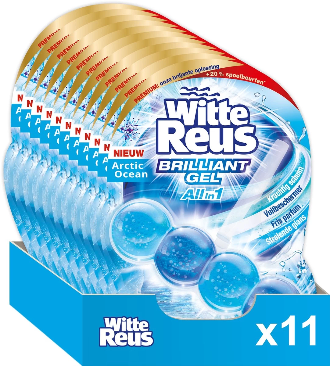 Witte Reus Brilliant Gel Allin1 Toiletblok - Arctic Ocean - WC Blokjes Voordeelverpakking - 11 Stuks 3 Witte Reus Brilliant Gel Allin1 Toiletblok - Arctic Ocean - WC Blokjes Voordeelverpakking - 11 Stuks