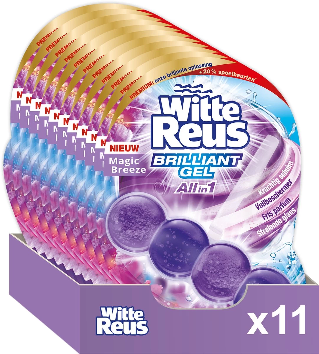 Witte Reus Brilliant Gel Allin1 Toiletblok - Magic Breeze - WC Blokjes Voordeelverpakking - 11 Stuks 3 Witte Reus Brilliant Gel Allin1 Toiletblok - Magic Breeze - WC Blokjes Voordeelverpakking - 11 Stuks