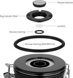 House Of Husk Koffieblik Met CO² Ventilatie - Bewaarblik - Voorraadbussen - Voorraadblik - RVS - Zwart - 1.5 Liter -Huishoudproducten Verkoop 1127x1200