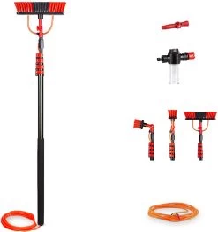 Telescoopsteel Met Borstel 6 Delige Set – Telescoop Met Borstel - Telescoopsteel Ramenwassen – Uitschuifbaar Tot 4,6 Meter - Met Zeepdispenser