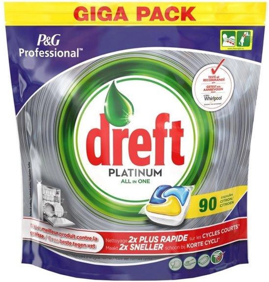 Dreft Platinum - All In One Lemon - 3 X 90 (270) Stuks - Vaatwastabletten - Voordeelverpakking 5 Dreft Platinum - All In One Lemon - 3 X 90 (270) Stuks - Vaatwastabletten - Voordeelverpakking - Afbeelding 3