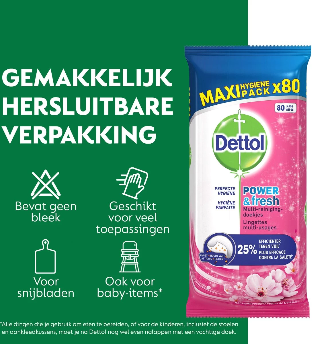 Dettol - Schoonmaakdoekjes - Power & Fresh - Kersenbloesem - 4 X 80 Stuks - Voordeelverpakking 5 Dettol - Schoonmaakdoekjes - Power & Fresh - Kersenbloesem - 4 X 80 Stuks - Voordeelverpakking - Afbeelding 3