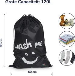 Wonair - Grote Waszak - Laundry Bag - Wash Me - 60x90cm - Zwart - Met Trekkoord -Huishoudproducten Verkoop 1178x1200