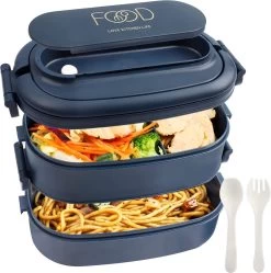 OITUGG Lunchbox Volwassenen: 2-laags Bento Box 1550 Ml Voor Mannen Vrouw - 3-vaks Lunchbox Met Bestek - BPA-vrije Plastic Lunchbox Geschikt Voor Kantoorschool - Magnetronbestendig Vaatwasmachinebestendig (blauw)