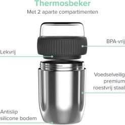 Coninx Thermos Lunchbox - Muesli Beker To Go - Isoleer Lunchpot - Yoghurtbeker To Go - Mueslibeker 840ml (600ml+240ml) - RVS -Huishoudproducten Verkoop 1195x1200 9