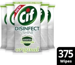 Cif Disinfect & Shine Wipes Doden 99,99% Van De Bacteriën Original Desinfecterende Schoonmaakdoekjes, Van 100% Biologisch Afbreekbaar Textiel 5 X 75 Doekjes -Huishoudproducten Verkoop 1200x1050 2