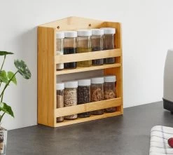 ACAZA Ophangbaar Kruidenrek Met 10 Glazen Kruidenpotjes, Spice Rack, Keuken Rek, Kruiden Organizer Voor Specerijen, Peper, Zout, 26 Cm Breed, Bamboe -Huishoudproducten Verkoop 1200x1075 2