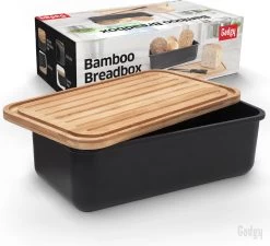 Gadgy Broodtrommel Met Bamboe Deksel – Brooddoos Met Snijplank - 36x19.5x11.5 Cm- Zwart -Huishoudproducten Verkoop 1200x1091 2
