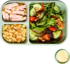 Lock&Lock Lunchbox - Bento Box - Salade Lunchbox - Met 3 Compartimenten - Met Dressing/Saus Bakje - Volwassenen En Kinderen - To Go - Lekvrij - BPA Vrij - 980 Ml - Groen -Huishoudproducten Verkoop 1200x1103 1