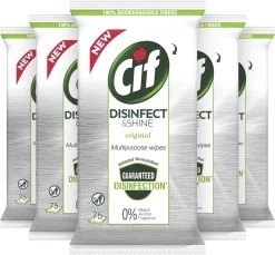 Cif Disinfect & Shine Wipes Doden 99,99% Van De Bacteriën Original Desinfecterende Schoonmaakdoekjes, Van 100% Biologisch Afbreekbaar Textiel 5 X 75 Doekjes -Huishoudproducten Verkoop 1200x1111 1