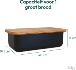 Gadgy Broodtrommel Met Bamboe Deksel – Brooddoos Met Snijplank - 36x19.5x11.5 Cm- Zwart -Huishoudproducten Verkoop 1200x1111 3