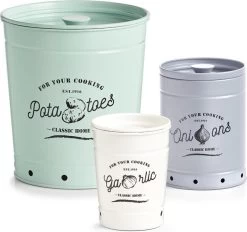 Voorraad/bewaar Emmers 3 Stuks Voor Knoflook, Ui En Aardappel 12/18/21 Cm In Set - Zeller - Keukenbenodigdheden - Keukendecoratie/accessoires - Voorraadblikken/emmers - Knoflook/ui/aardappel Emmers