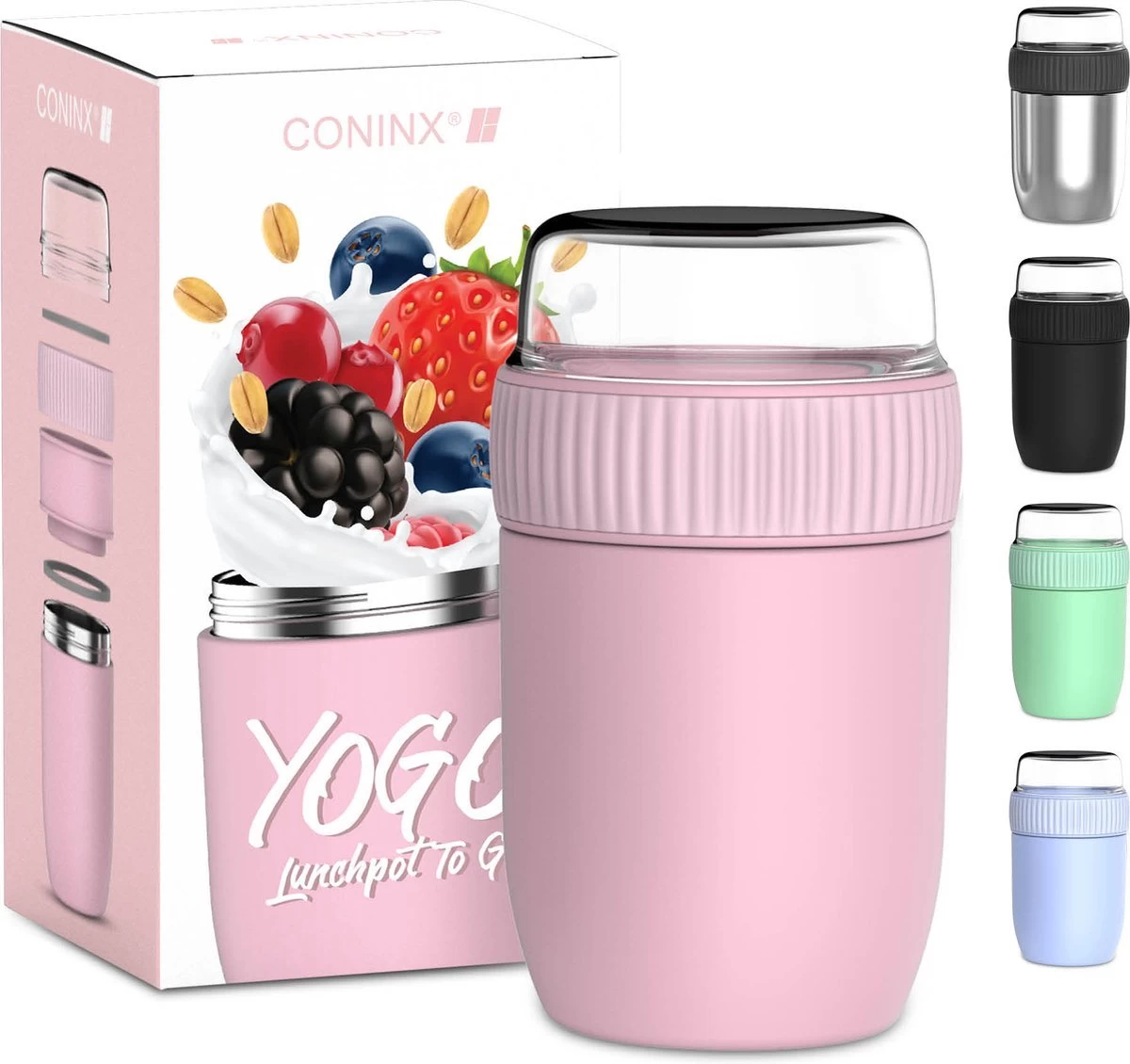 Coninx Thermos Lunchbox - Muesli Beker To Go - Isoleer Lunchpot - Yoghurtbeker To Go - Mueslibeker 840ml (600ml+240ml) - RVS / Roze 3 Coninx Thermos Lunchbox - Muesli Beker To Go - Isoleer Lunchpot - Yoghurtbeker To Go - Mueslibeker 840ml (600ml+240ml) - RVS / Roze