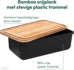 Gadgy Broodtrommel Met Bamboe Deksel – Brooddoos Met Snijplank - 36x19.5x11.5 Cm- Zwart -Huishoudproducten Verkoop 1200x1139 8