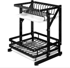 Doogo® Afdruiprek Met Lekbak 2 Laags – Inklapbaar - Muur Hangen Mogelijke - Afwasrek – Met 2 Lekbakken – Extra Accessories Voor Servies En Snijplanken - RVS -Huishoudproducten Verkoop 1200x1152 1