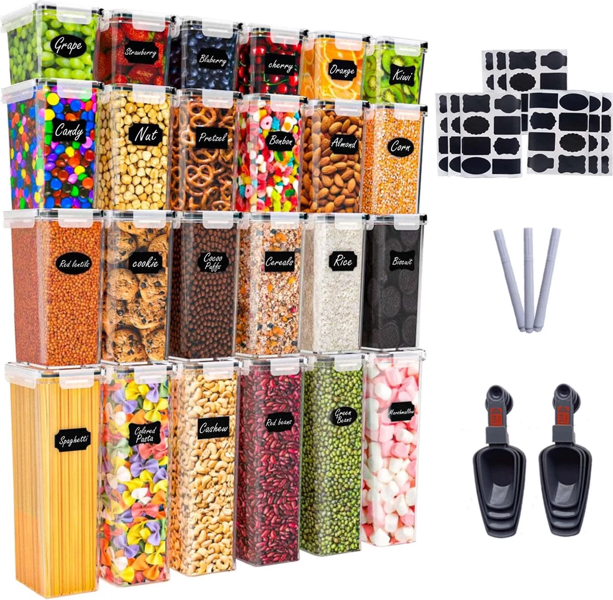 Empyrea Set Van 24 Luchtdichte Vershouddozen, Voorraad Bussen Opslag En Organisatie, Keuken En Voedselcontainer, Voorraadpotten Van Kunststof, BPA-vrij, 72 Etiketten, 3 Markers En 8 Lepels Meegeleverd | Keuken Organizer Voorraadcontainers 3 Empyrea Set Van 24 Luchtdichte Vershouddozen, Voorraad Bussen Opslag En Organisatie, Keuken En Voedselcontainer, Voorraadpotten Van Kunststof, BPA-vrij, 72 Etiketten, 3 Markers En 8 Lepels Meegeleverd | Keuken Organizer Voorraadcontainers