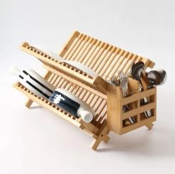 Merkloos Decopatent® Afdruiprek Voor Afwas - Bamboe - Hout - Inklapbaar Afdruiprek - Afwasrekje Inclusief Bestekhouder - Afwas Druiprek -Huishoudproducten Verkoop 1200x1190 2