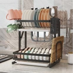 Doogo® Afdruiprek Met Lekbak 2 Laags – Inklapbaar - Muur Hangen Mogelijke - Afwasrek – Met 2 Lekbakken – Extra Accessories Voor Servies En Snijplanken - RVS -Huishoudproducten Verkoop 1200x1195 5