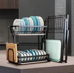 Doogo® Afdruiprek Met Lekbak 2 Laags – Inklapbaar - Muur Hangen Mogelijke - Afwasrek – Met 2 Lekbakken – Extra Accessories Voor Servies En Snijplanken - RVS -Huishoudproducten Verkoop 1200x1197 16