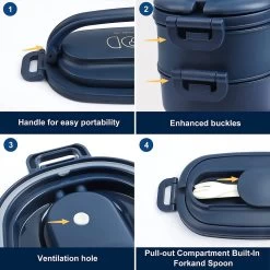 OITUGG Lunchbox Volwassenen: 2-laags Bento Box 1550 Ml Voor Mannen Vrouw - 3-vaks Lunchbox Met Bestek - BPA-vrije Plastic Lunchbox Geschikt Voor Kantoorschool - Magnetronbestendig Vaatwasmachinebestendig (blauw) -Huishoudproducten Verkoop 1200x1200 1115
