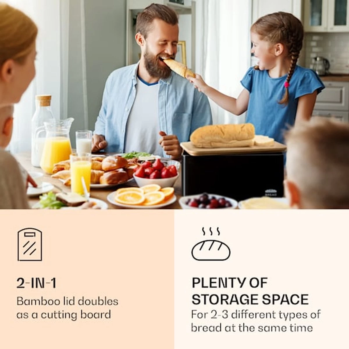 Klarstein Granrosi Oklahoma Broodtrommel - 35,5 X 15,5 X 23 Cm - Brooddoos Met Snijplank - Metaal & Bamboe 4 Klarstein Granrosi Oklahoma Broodtrommel - 35,5 X 15,5 X 23 Cm - Brooddoos Met Snijplank - Metaal & Bamboe - Afbeelding 2