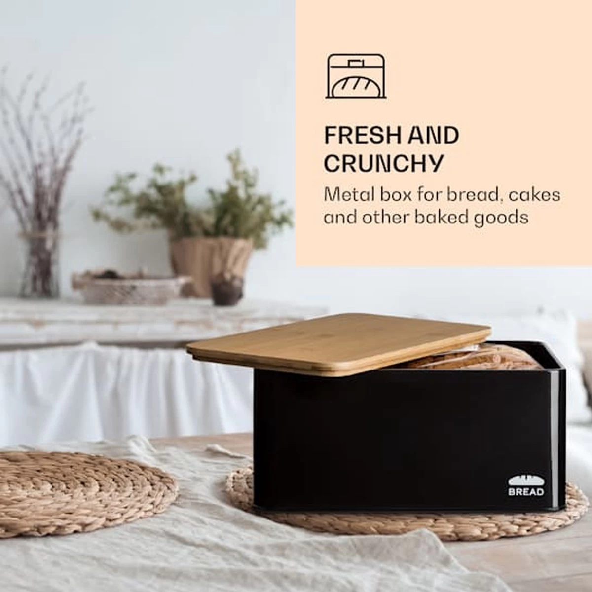 Klarstein Granrosi Oklahoma Broodtrommel - 35,5 X 15,5 X 23 Cm - Brooddoos Met Snijplank - Metaal & Bamboe 6 Klarstein Granrosi Oklahoma Broodtrommel - 35,5 X 15,5 X 23 Cm - Brooddoos Met Snijplank - Metaal & Bamboe - Afbeelding 4