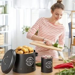 Professionele Bewaardozen - Set Van 3 - Voor Aardappels, Uien En Knoflook - Retro Design - Voorraadcontainer Van Metaal - Keukenopslag - Groentes Bewaren Voor Lange Tijd - Perfect Cadeau Voor In De Keuken -Huishoudproducten Verkoop 1200x1200 1171