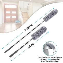 JUST23 Plumeau Uitschuifbaar Met Telescoopsteel – 60 Tot 140 Cm – Ragebol – Stoffer – Duster – Grijs – Incl. Microfiber Doek -Huishoudproducten Verkoop 1200x1200 1222