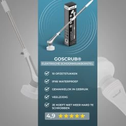GoScrub® Elektrische Schoonmaakborstel – Elektrische Schrobber - Schrobborstel – Voor Badkamer Of Keuken – Schrobber Met Steel – Luiwagen – Polijstmachine - Poetsmachine Met 10 Opzetstukken -Huishoudproducten Verkoop 1200x1200 1246