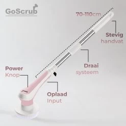 GoScrub® Elektrische Schoonmaakborstel – Elektrische Schrobber - Schrobborstel – Voor Badkamer Of Keuken – Schrobber Met Steel – Luiwagen – Polijstmachine - Roze -Huishoudproducten Verkoop 1200x1200 1324