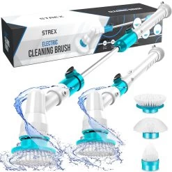 Strex Elektrische Schoonmaakborstel - Draadloze Schrobborstel - Schrobber - 3 Opzetstukken - Telescoopsteel - Poetsmachine Met Krachtige Accu