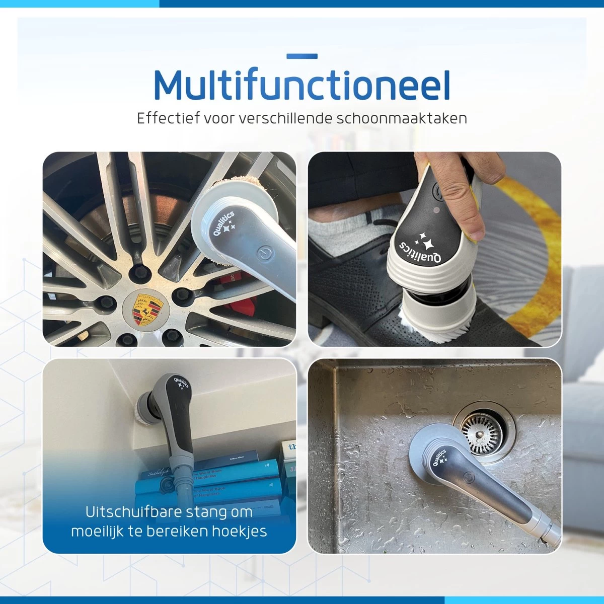 Qualitics Elektrische Schoonmaakborstel - Roterende Polijstmachine - Schrobborstel - Poetsmachine - Vloerreiniger Met 10 Opzetstukken 8 Qualitics Elektrische Schoonmaakborstel - Roterende Polijstmachine - Schrobborstel - Poetsmachine - Vloerreiniger Met 10 Opzetstukken - Afbeelding 6