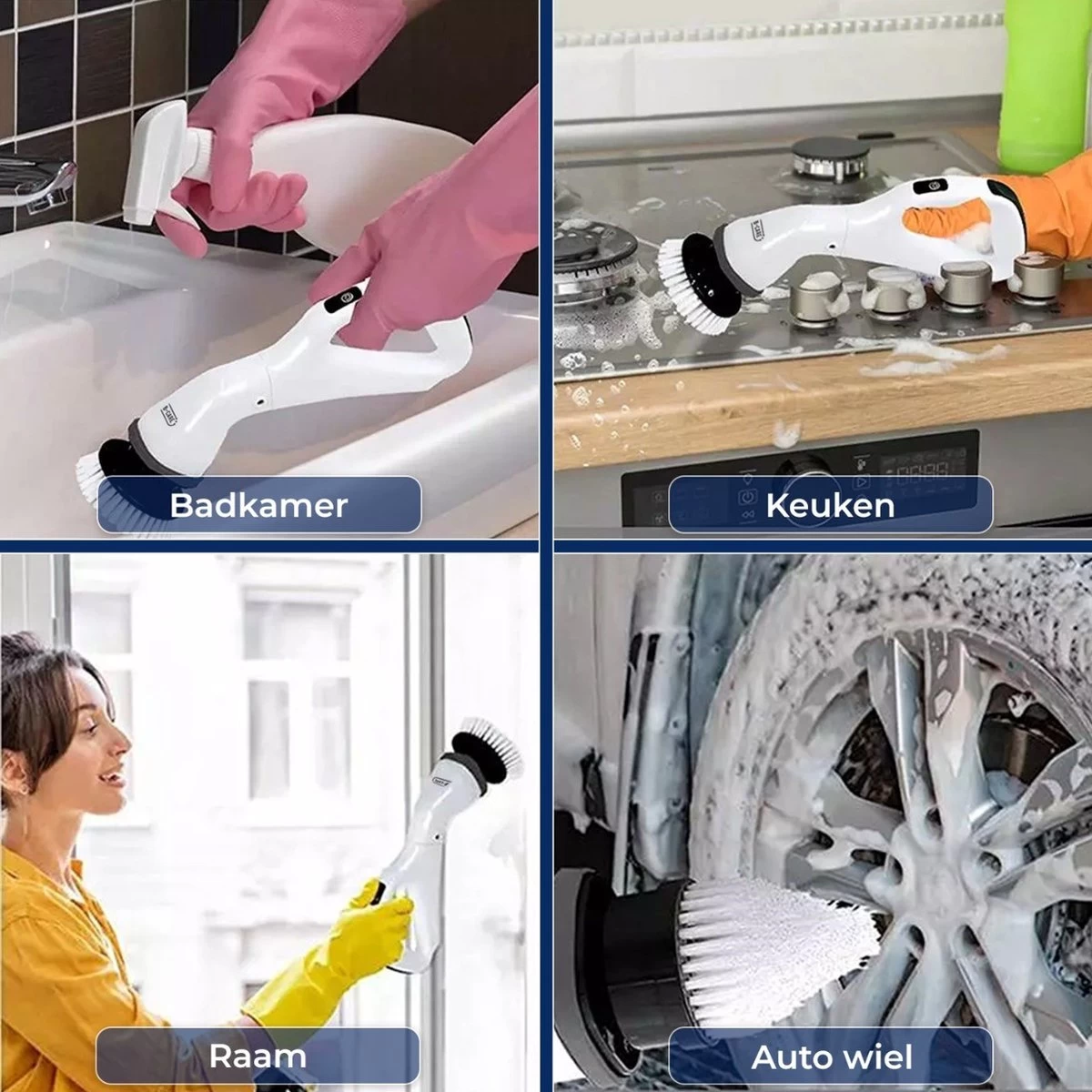 B-care Elektrische Schoonmaakborstel - 4 Opzetstukken - Wasborstel - Poetsmachine - Schrobborstel - Handborstel - Werkborstel - Schrobber - Boorborstel - Schoonmaakmiddelen - Reinigingsborstel 4 B-care Elektrische Schoonmaakborstel - 4 Opzetstukken - Wasborstel - Poetsmachine - Schrobborstel - Handborstel - Werkborstel - Schrobber - Boorborstel - Schoonmaakmiddelen - Reinigingsborstel - Afbeelding 2