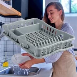 Merkloos Decopatent® Afdruiprek Voor Afwas - Afdruiprekje Met Lekbak - Kunststof Afdruipmat - Afwassen Borden & Bestek - 32.5x49x9 - Grijs -Huishoudproducten Verkoop 1200x1200 385