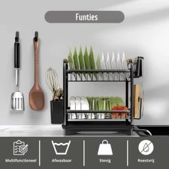 Afdruiprek - Zwart/ Met Flexibele Water Afvoer/ Borden, Pannen Bestek/ RVS/ Lichtgewicht/ Lekbak/ Luxe Uitvoering -Huishoudproducten Verkoop 1200x1200 613