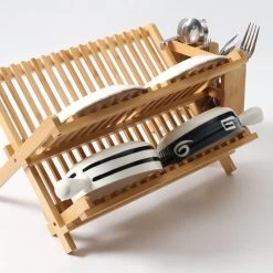 Merkloos Decopatent® Afdruiprek Voor Afwas - Bamboe - Hout - Inklapbaar Afdruiprek - Afwasrekje Inclusief Bestekhouder - Afwas Druiprek -Huishoudproducten Verkoop 1200x1200 620
