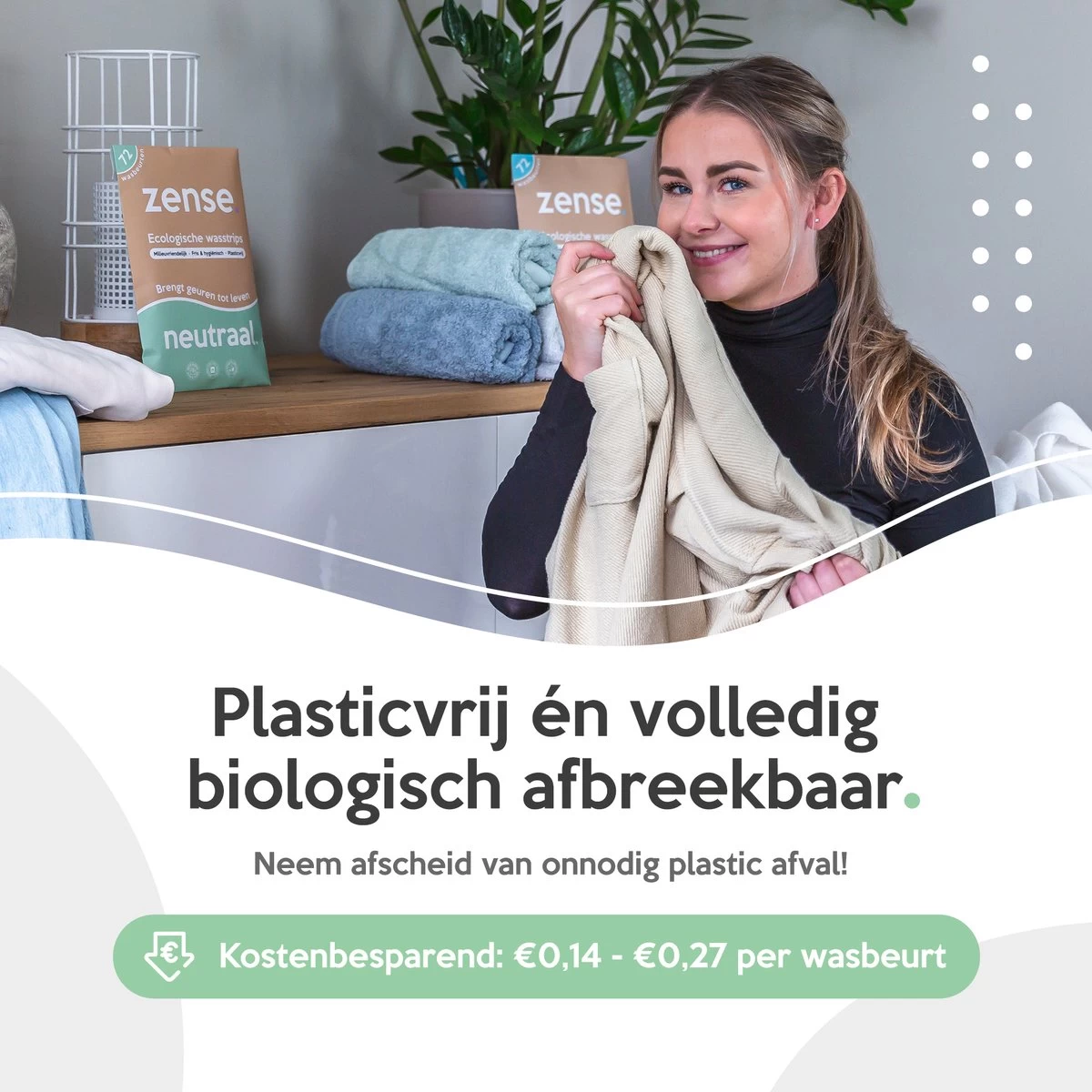 Zense Eco Wasmiddel Wasstrips - 72 Grote Wasbeurten - Neutraal - Wasmiddeldoekjes 4 Zense Eco Wasmiddel Wasstrips - 72 Grote Wasbeurten - Neutraal - Wasmiddeldoekjes - Afbeelding 2