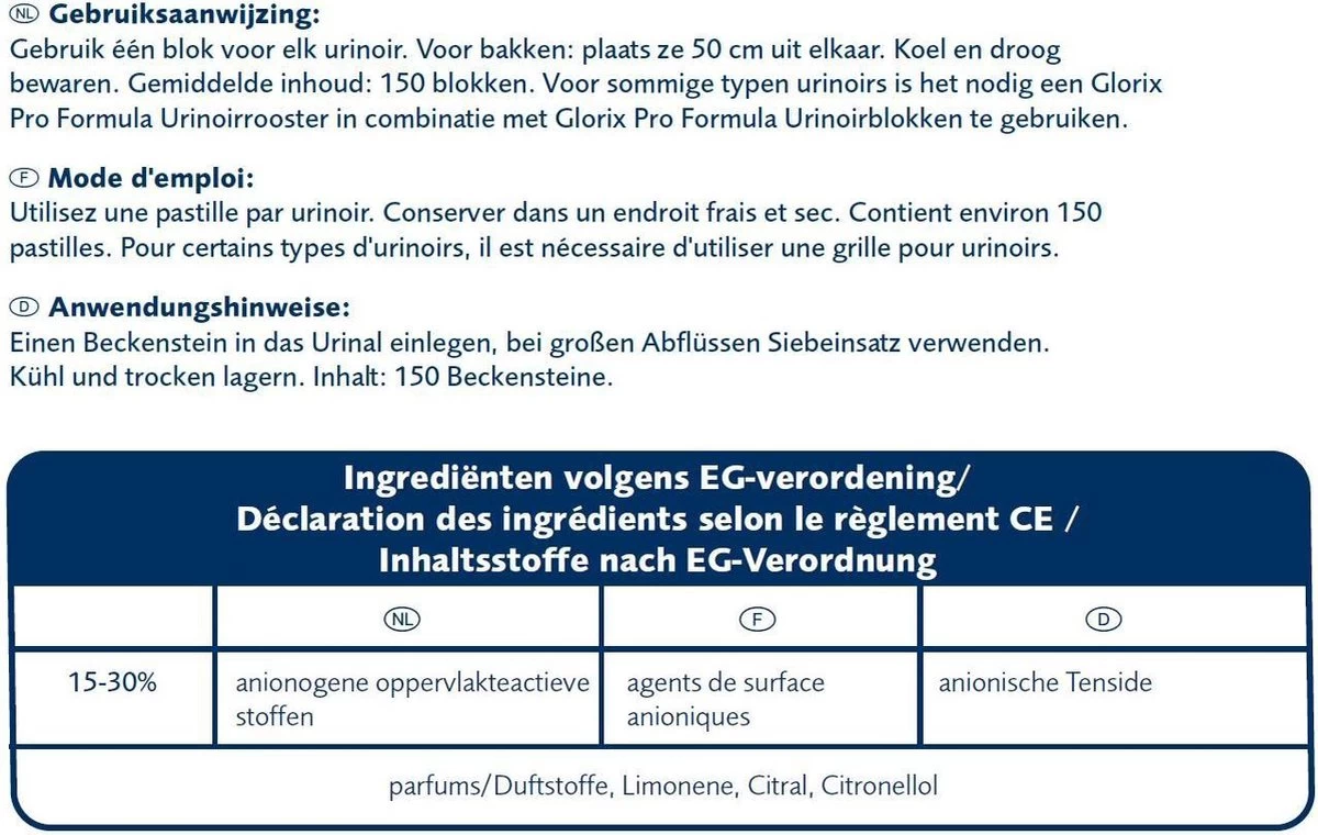 Glorix Schoonmaakmiddel: Urinoirtablet Glorix/ds 150 4 Glorix Schoonmaakmiddel: Urinoirtablet Glorix/ds 150 - Afbeelding 2