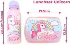 Broodtrommel + Drinkfles Unicorn | Lunchbox Voor Kinderen | Eenhoorn Roze LS03a -Huishoudproducten Verkoop 1200x777 3
