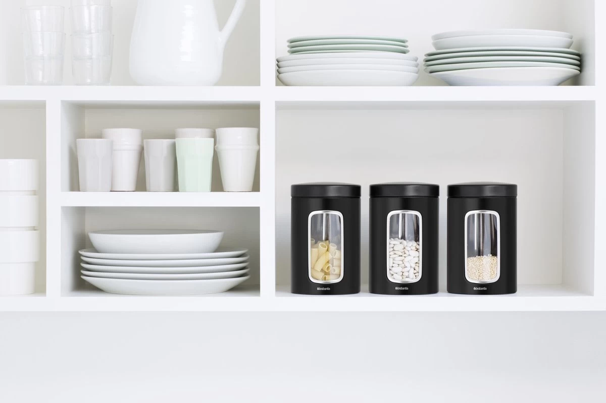 Brabantia Voorraadbussen - 1,4 L - Matt Black - 3 Stuks - Met Venster 4 Brabantia Voorraadbussen - 1,4 L - Matt Black - 3 Stuks - Met Venster - Afbeelding 2