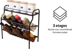 Zindoo Kruidenrek Zwart 3-laags Staand - Specerijen Rek - Kruiden Rek - Duurzaam RVS - Anti Slip Onderzijde - Specerijenstandaard – Keukenorganizer - Spice Rack - Kitchen Rack - Spice Organizer Keukenaccessoire - ZIN-SR05 -Huishoudproducten Verkoop 1200x812