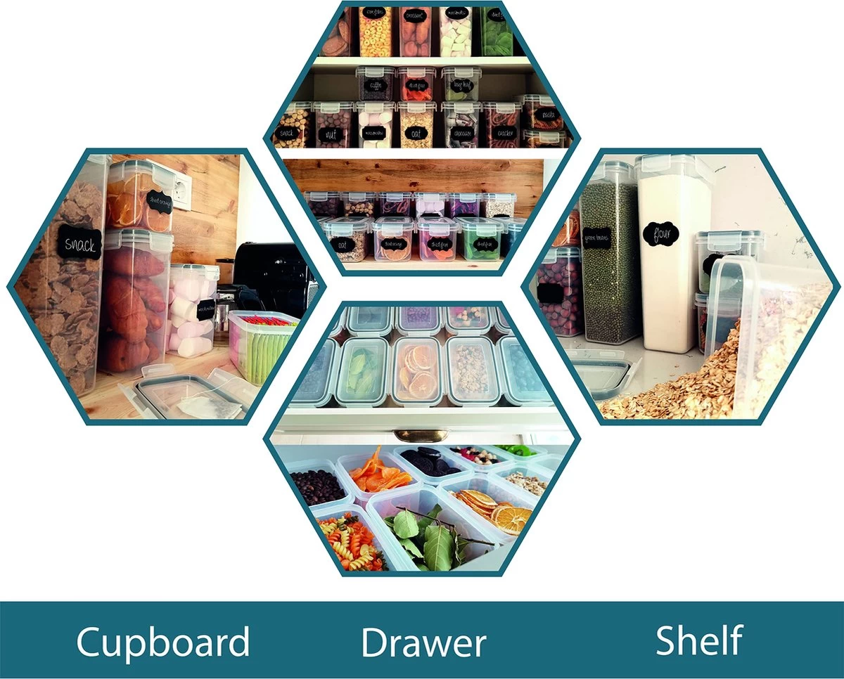 Empyrea Set Van 24 Luchtdichte Vershouddozen, Voorraad Bussen Opslag En Organisatie, Keuken En Voedselcontainer, Voorraadpotten Van Kunststof, BPA-vrij, 72 Etiketten, 3 Markers En 8 Lepels Meegeleverd | Keuken Organizer Voorraadcontainers 5 Empyrea Set Van 24 Luchtdichte Vershouddozen, Voorraad Bussen Opslag En Organisatie, Keuken En Voedselcontainer, Voorraadpotten Van Kunststof, BPA-vrij, 72 Etiketten, 3 Markers En 8 Lepels Meegeleverd | Keuken Organizer Voorraadcontainers - Afbeelding 3
