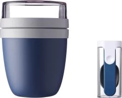 Mepal - Lunchpot + Vouwlepel Ellipse - Nordic Denim - Yoghurtbeker Met Lepel - Muesli Beker To Go - Geschikt Voor Vriezer, Magnetron En Vaatwasser.