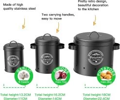Professionele Bewaardozen - Set Van 3 - Voor Aardappels, Uien En Knoflook - Retro Design - Voorraadcontainer Van Metaal - Keukenopslag - Groentes Bewaren Voor Lange Tijd - Perfect Cadeau Voor In De Keuken -Huishoudproducten Verkoop 1200x999