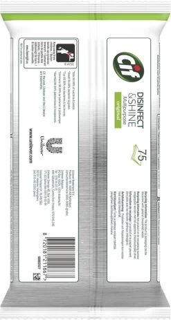 Cif Disinfect & Shine Wipes Doden 99,99% Van De Bacteriën Original Desinfecterende Schoonmaakdoekjes, Van 100% Biologisch Afbreekbaar Textiel 5 X 75 Doekjes -Huishoudproducten Verkoop 640x1200 1