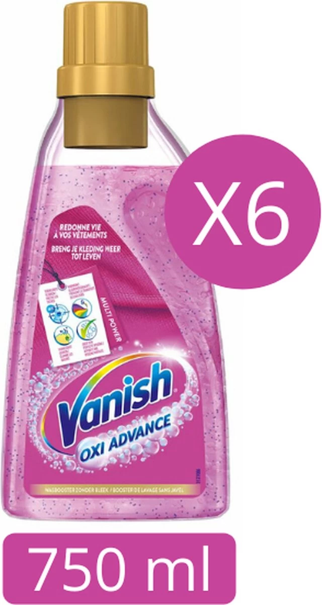 Vanish Oxi Advance Multicolor Power Gel - Voor Gekleurde En Witte Was - 750 ML X6 4 Vanish Oxi Advance Multicolor Power Gel - Voor Gekleurde En Witte Was - 750 ML X6 - Afbeelding 2