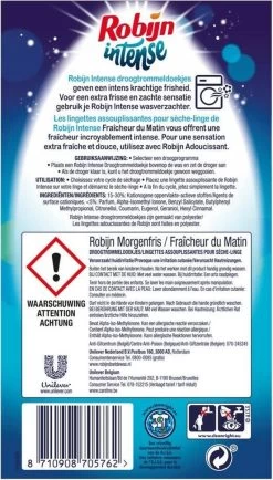 Robijn Intense Morgenfris Droogtrommeldoekjes - 9 X 20 Stuks - Voordeelverpakking -Huishoudproducten Verkoop 683x1200