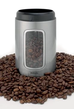 Brabantia Voorraadbus - 1,4 L - Matt Steel Fingerprint Proof / Matt Black Deksel - Met Venster -Huishoudproducten Verkoop 817x1200