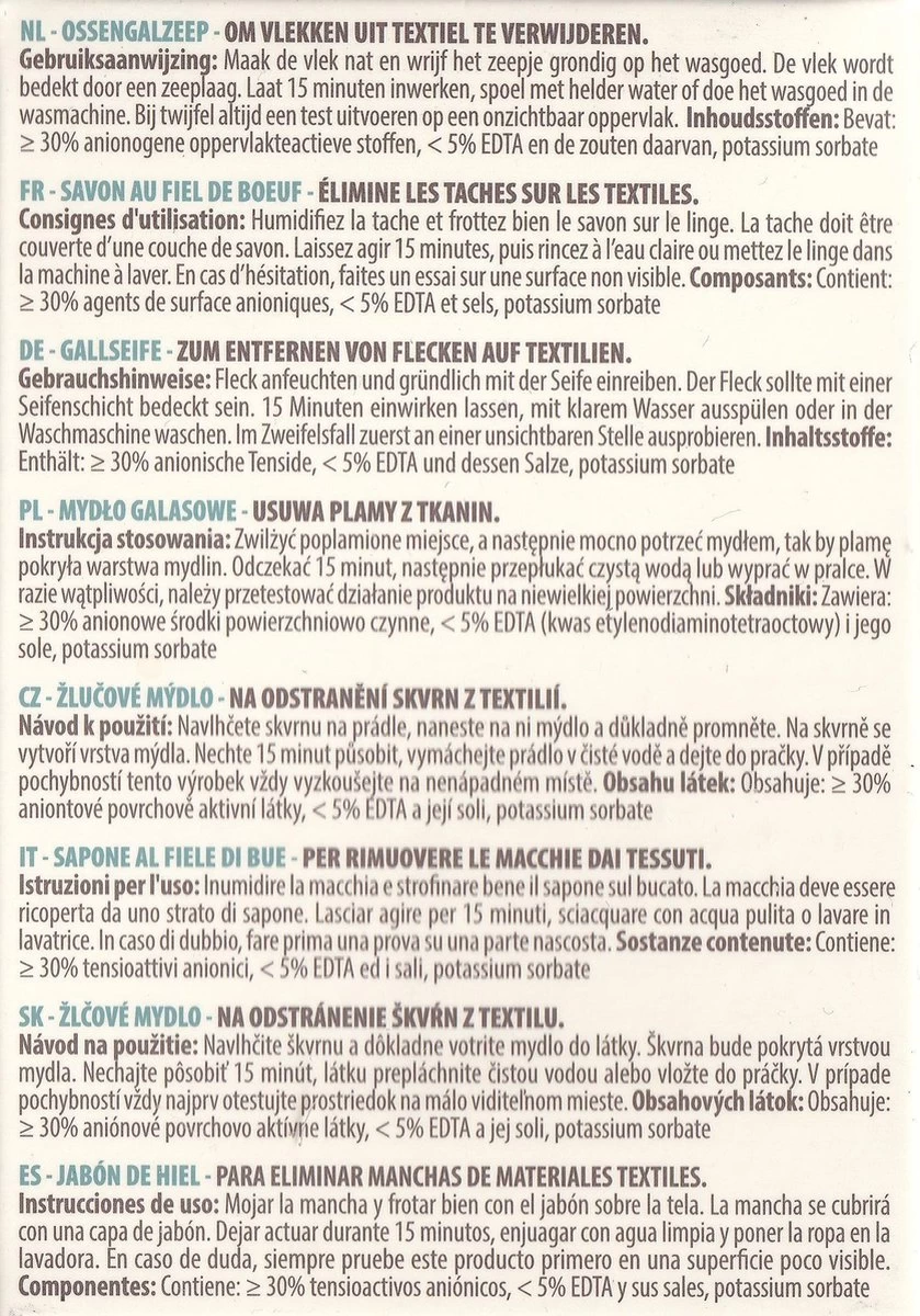 Authentieke Ossengalzeep - Vlekkenverwijderaar Voor Textiel - 100g - Mariette. 4 Authentieke Ossengalzeep - Vlekkenverwijderaar Voor Textiel - 100g - Mariette. - Afbeelding 2